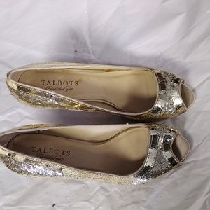 Gold sparkle two inch heels trimmed in gold band